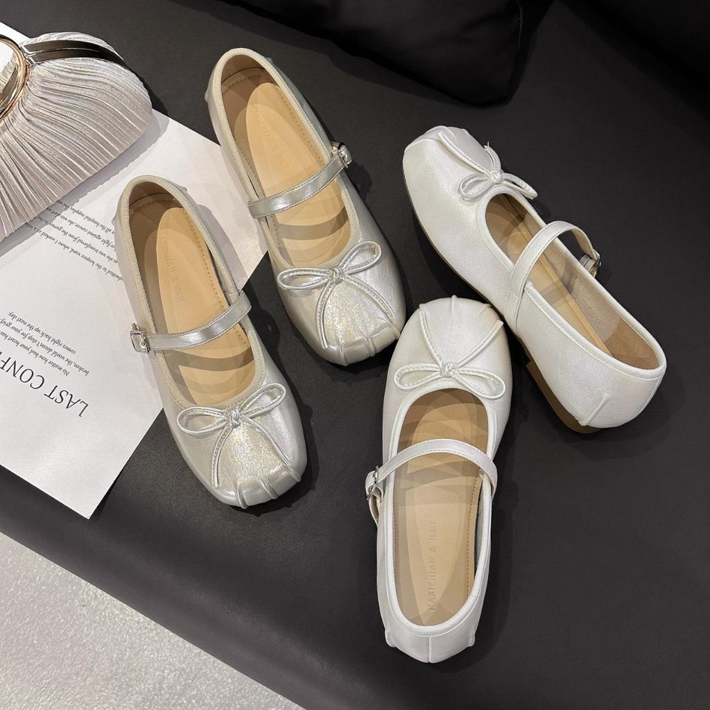 Korean version of square head bow ballet Mary Jane shoes women's 2025 summer new gentle and versatile soft-soled shallow mouth single shoes