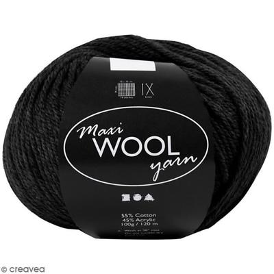 XL Wool Ball - Maxi Wool Yarn - 100 G - Color Black - 55% Wool, 45% Polyacrylic