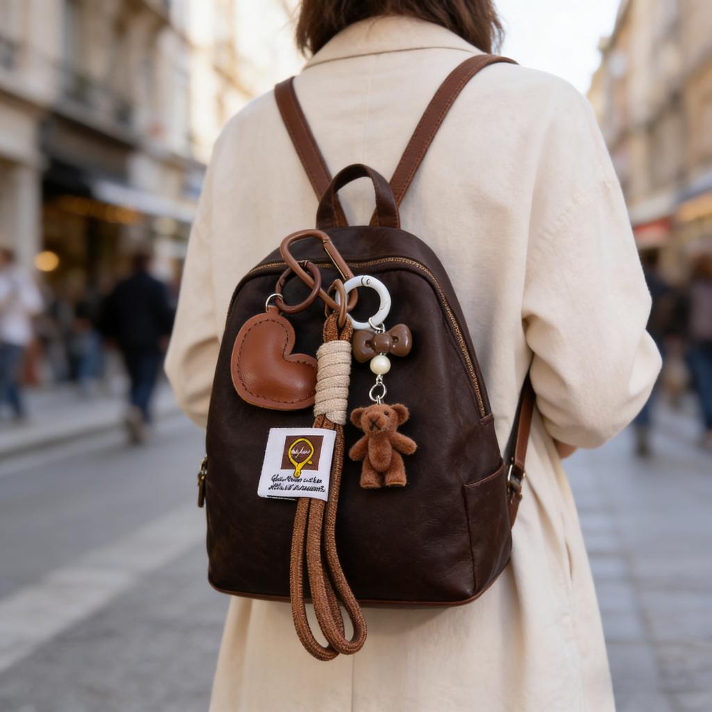 Plush Bear ,PU Leather Pendant Ornament,Backpack ,Men's And Women's Mobile Phone Car Bag Charm