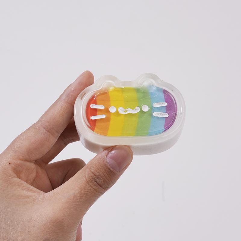 Kawaii Cheese Cat Squishy Rainbow Color Mochi Squishy