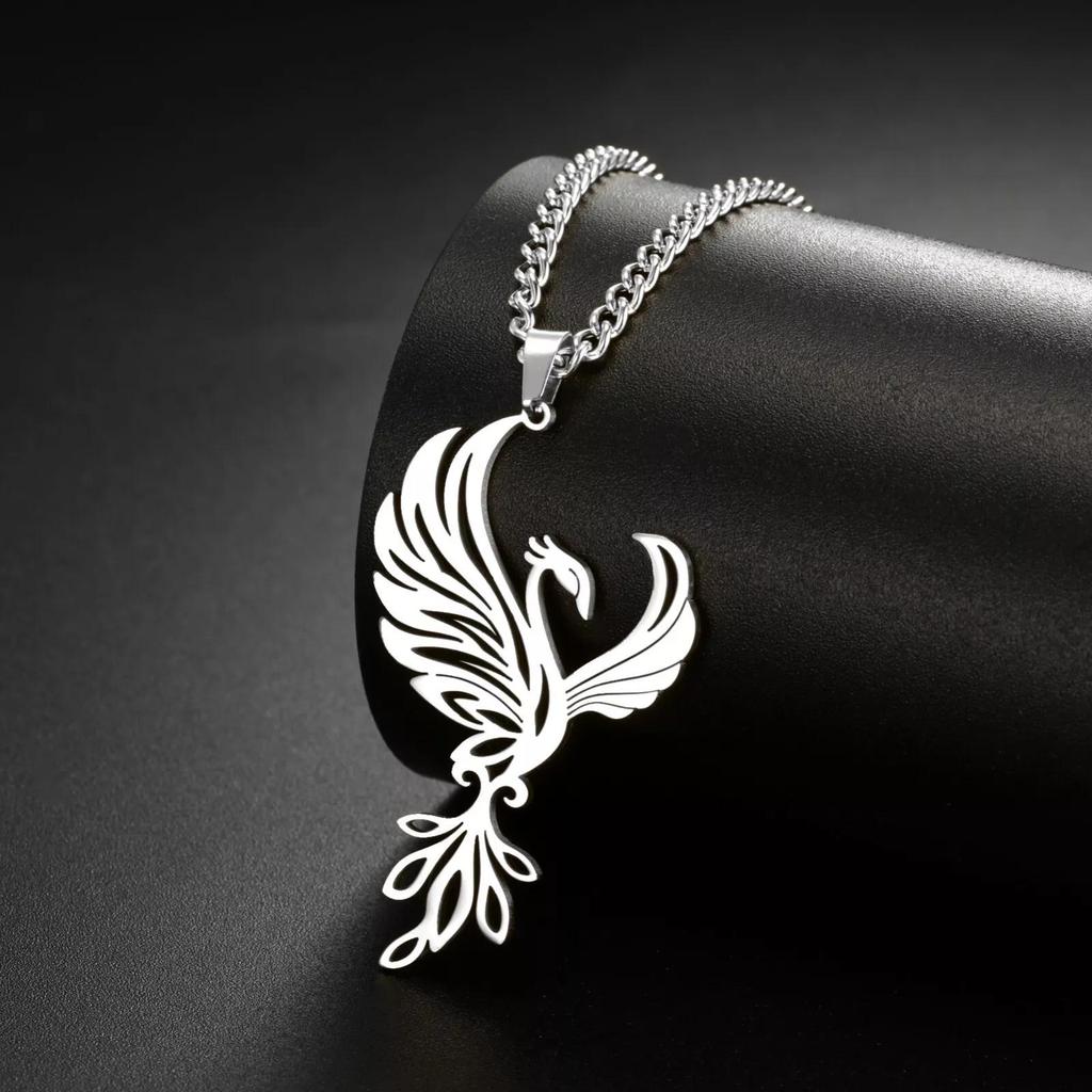 Collana Ciondolo Fascino Fenice: Gioielli in Acciaio Inossidabile Agata Cristallo Fenice per Donne