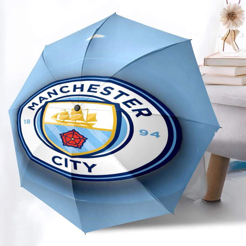 1pz Ombrello Automatico Robusto a 8 Stecche, Ombrello Manchester United Manchester City, Stampato Digitalmente, Ombrello Pieghevole per Uso Esterno in Movimento