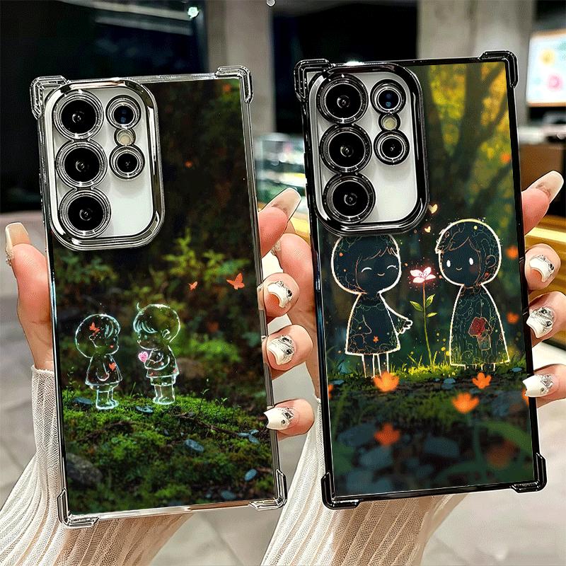 Nature Cute Child Painting Style Soft Phone Case For Samsung Galaxy S26 Ultra S25 Edge S24 FE S23 Plus S22 S21 + S20 Plating Ant
