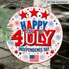 2D Flat, 1pc Round Aluminum "Happy 4th of July Independence Day" Sign, Patriotic Stars & Fireworks Metal Plaque, Red White Blue USA Flag Design