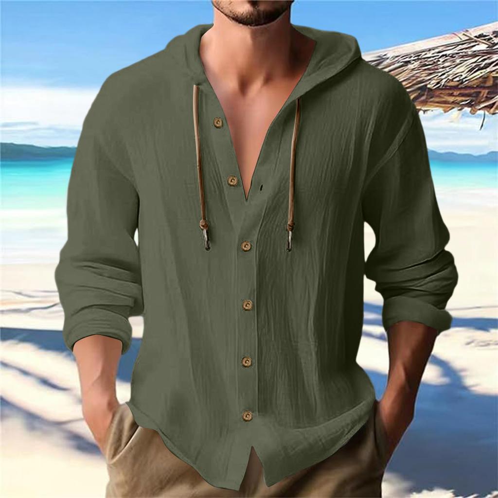 Men's Summer New Loose Print Long Sleeve Shirt Cardigan Beach Shirt