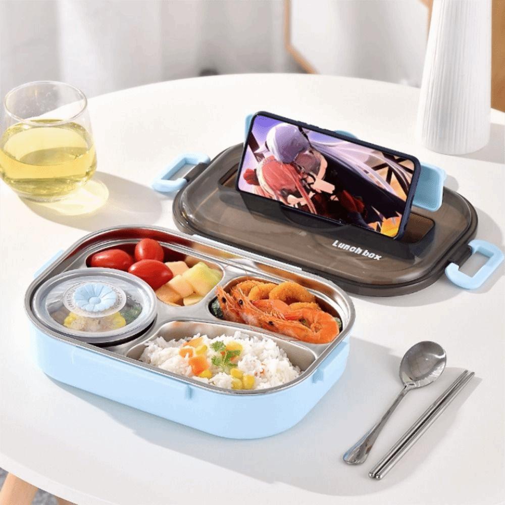 Leak-Proof Insulated Lunch Box Large Capacity Four Compartment Box Sealed Food Container  Kids Use