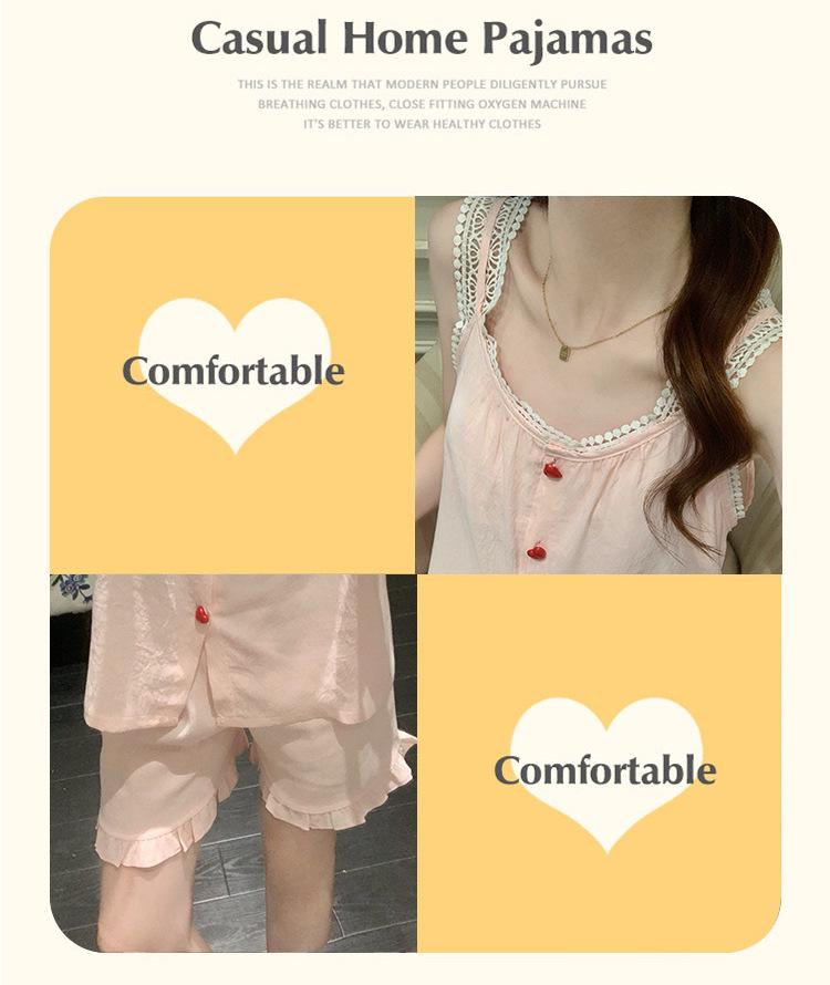 2026 Summer Women's Pajama Set: Built-in Bra Cloud Cotton Camisole with Round Neck, Princess Style