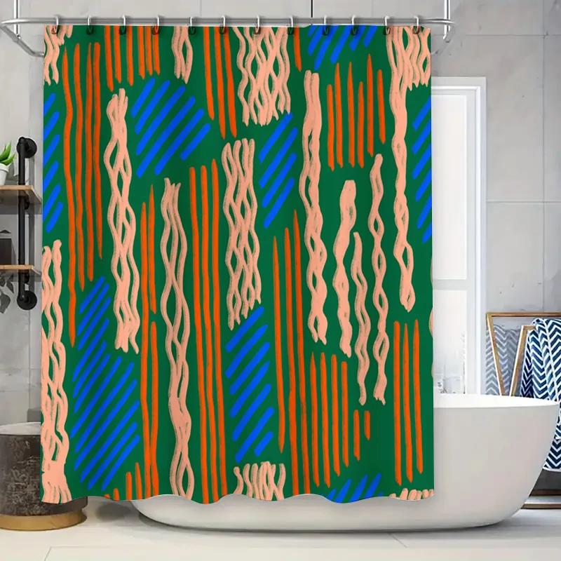 

Colorful Shower Curtain with Striped Patterns Bathroom Decor in Green Blue Pink Orange Yellow Black White W90xH180cm