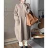 Korean High Neck Women's Knit Cardigan Sweater - Single Breasted, Solid Color, Long Sleeve, Autumn Winter Long Coat