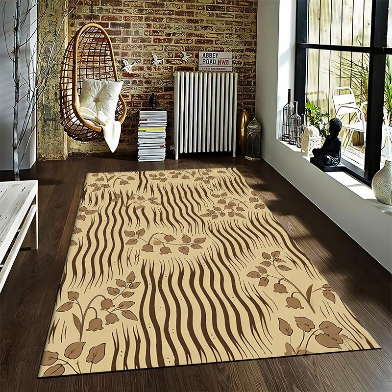 Floral Pattern Beige Carpet with Abstract Brown Stripes for Home Decor Suitable for use as an anti-slip for living room bedroom sofas