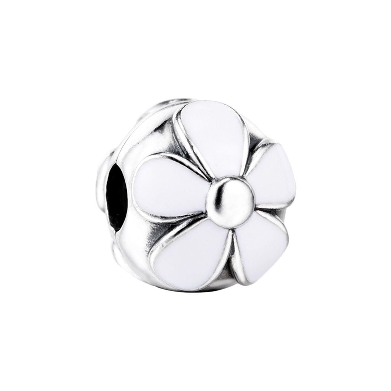 Pandora 925 Silver Floral Year Daisy Fixed Clip Bead Women beads White 791259EN12-OP Box,1*1cm,Silver