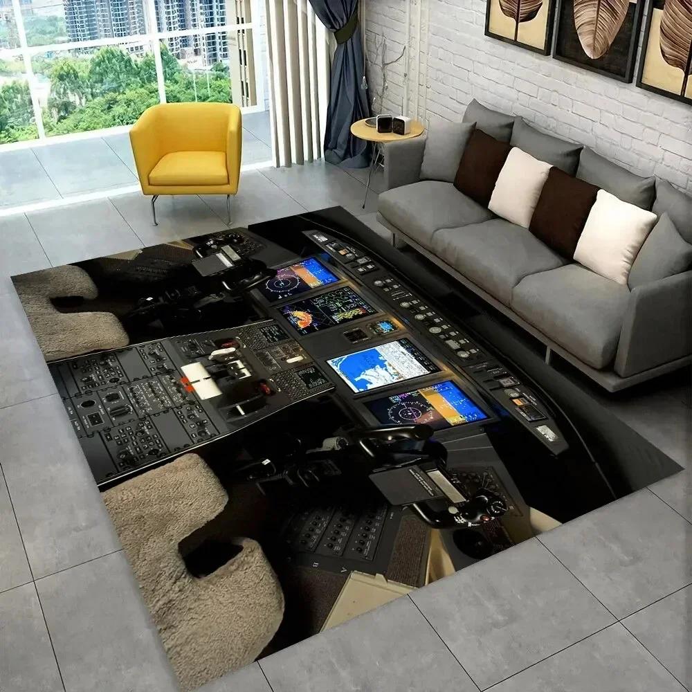 Fighter Aircraft Control Cockpit Cabin Carpet Rug for Home Living Room Bedroom Sofa Doormat Decor,Area Rug Non-slip Floor Mat