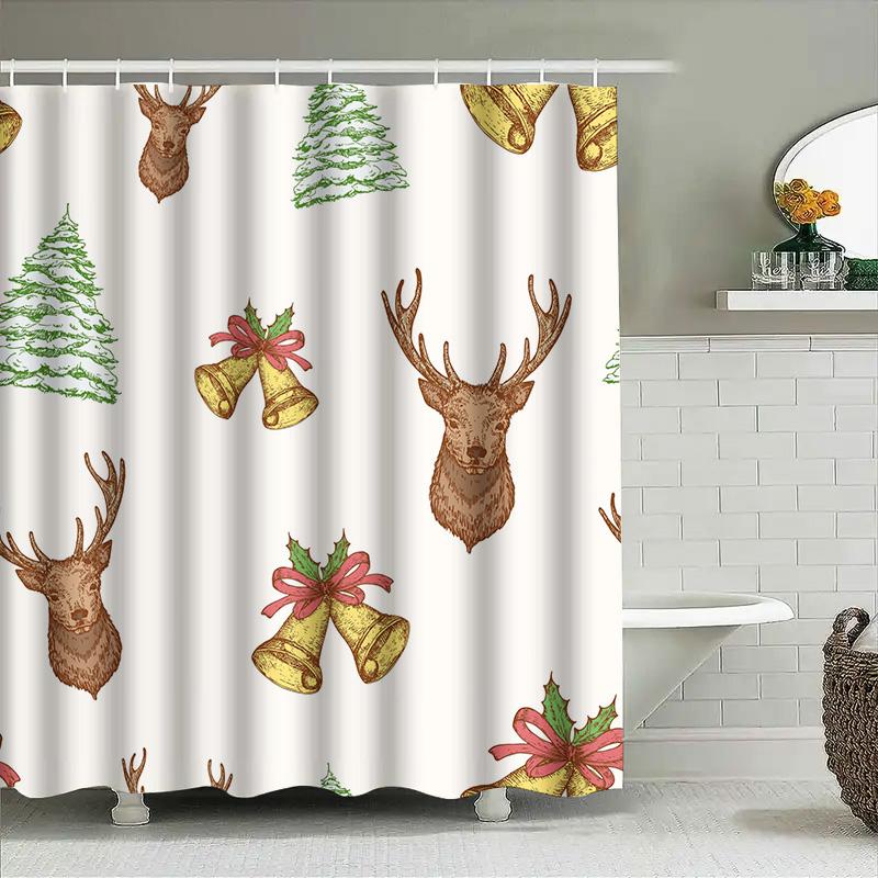 Schönes Hirsch-Weihnachts-Duschvorhang-Set Festliche Dekoration Für Badezimmer!