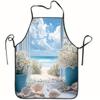 1pc Seaside Window with Shell and Flower Apron - Sleeveless Polyester Kitchen and Baking Apron for Home Use, Lightweight and Durable, Ideal for Cookin