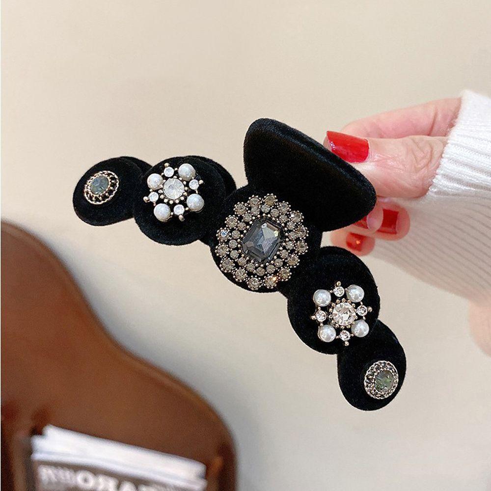 

Зажим для волос Velvet Pearl Rhinestone Crystal Shark Clip Women Hair Claws Korean Ponytail Holder Hairgrip чёрный
