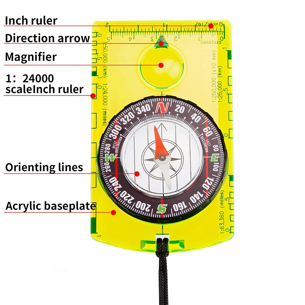 Wasserdichter Kompass Outdoor-Gadget Navigation Wanderkompass Camping Orientierungslauf Rucksackreisen Kartenlesekompass für Pfadfinder Kinder