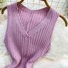 New Summer Solid Round Neck Sleeveless Sweater Knitted Dress for Women Casual Simple Single-breasted Elastic Bottoming Knitwear Dresses