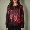 Women's Halloween Print Long Sleeve Cardigan Top with Single Button Front for Caregiver Uniform