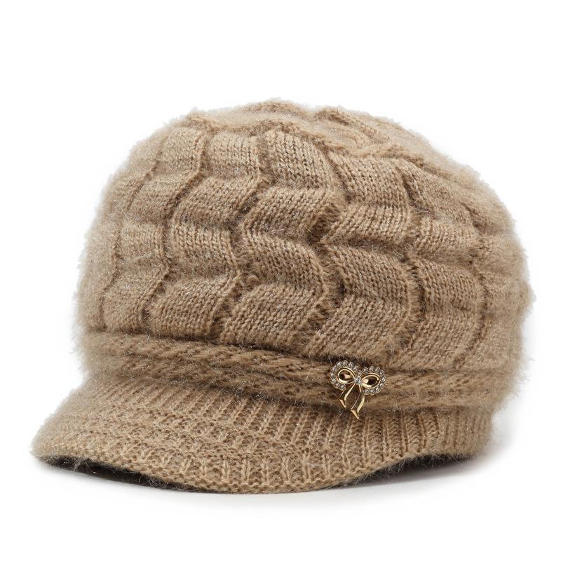 Autumn Winter Women's Hat Thick Wool Hat with Duck Tongue Middle-Aged and Elderly Knitted Hat Mother Hat Pullover Hat
