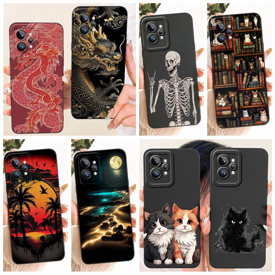 Phone Case For Realme GT2 Pro GT 2 Pro RMX3300 Casing Cartoon Dragon Funny Cat Pattern Back Cover Shockproof Silicone Cases
