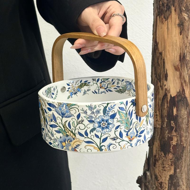 Hochwertiger Nachmittagstee-Snackteller, Obstteller für das Wohnzimmer, Keramik- tragbarer Obstkorb, leichter Luxus-Gemüsekorb Einweihungsgeschenk