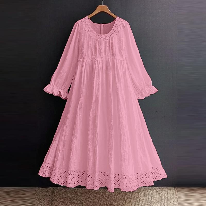 ZANZEA Women Summer Round Neck Trumpet Long Sleeve Lace Dresses