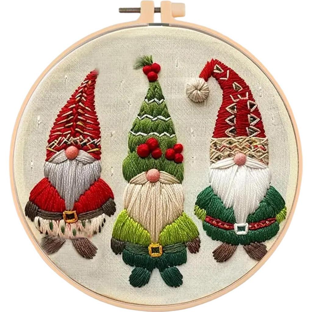 Merry Christmas Handmade Sewing Art Craft Kit with Pattern Cotton Threads Needles Hoop Embroidery Starter Kit for Beginners