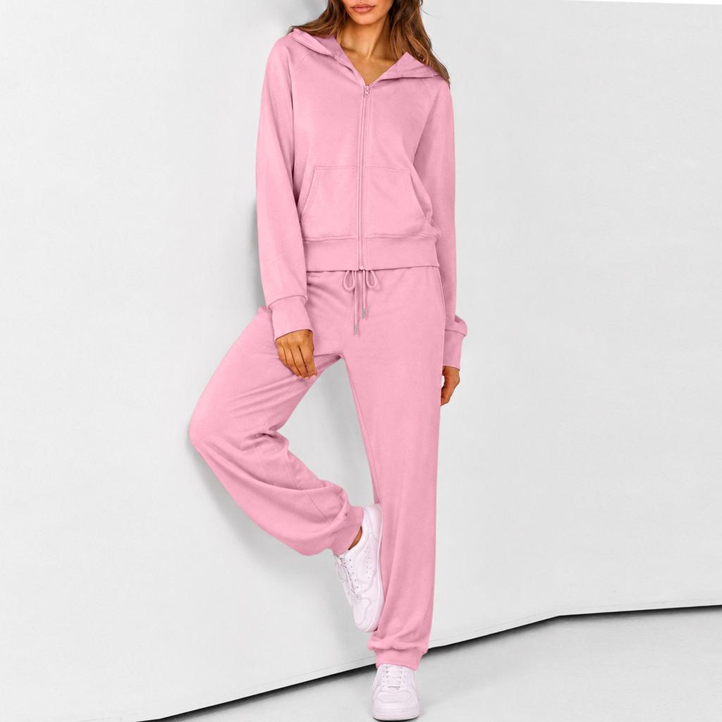 Women's Zip Up Hoodie and Jogger Set - Casual Two Piece Track Suit with Color for Activewear