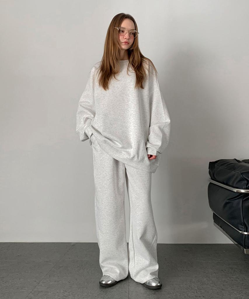 Baseukala [Set] Basic Round T-Shirt + Wide Banding Pants Set-Up (2Colors)