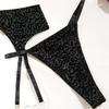 Set de lenjerie elegant pentru femei, cu imprimeu leopard negru flocat, transparent, cu sârmă și push-up, cu jartieră pentru picior