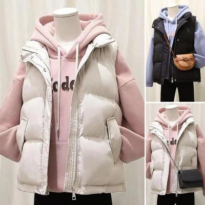 Winter Women Vest Coat Thickened Padded Zipper Closure Stand-up Collar Sleeveless Waistcoat Solid