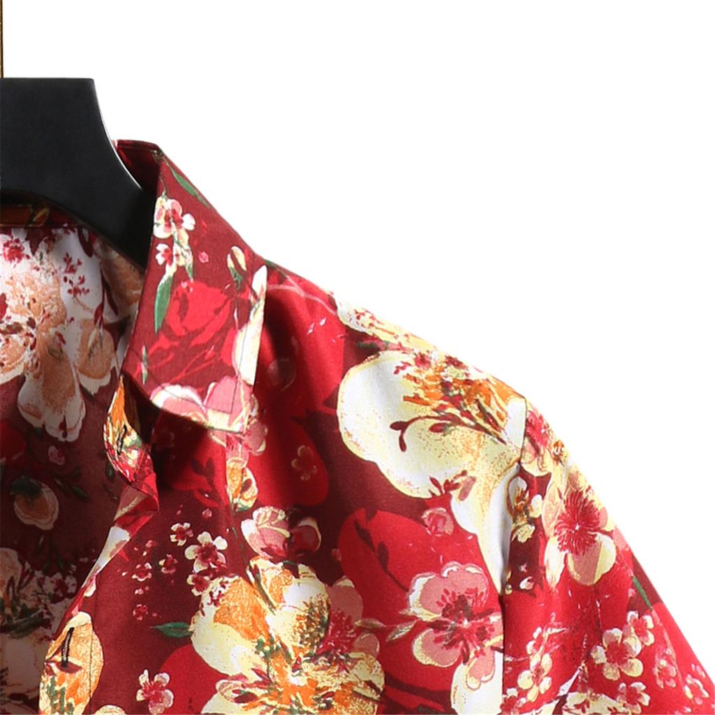 Men's Cardigan Short Sleeve Hawaiian Beach Flower Shirt Men's Turtleneck Shirt