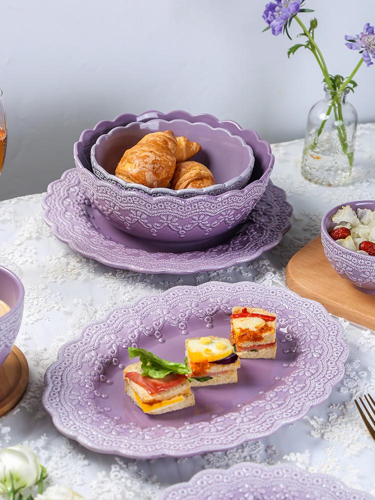 Nordic Style Purple Ceramic Tableware Set: Retro French Bowls, Plates & Dishes - Perfect Housewarming Gift