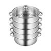 5-Tier Stainless Steel Steamer 304 Stainless Steel, Glass Silver Round 32cm/12.6 Inch (Extra Large Capacity)