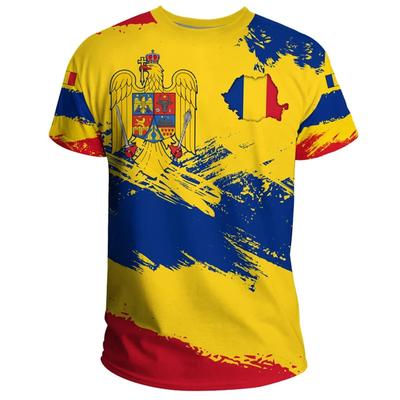 Sommer Rundhals 3D Rumänien Flagge Grafikdruck Top Modisches Lässiges Kurzarm Fußballtrikot Herren T-Shirts