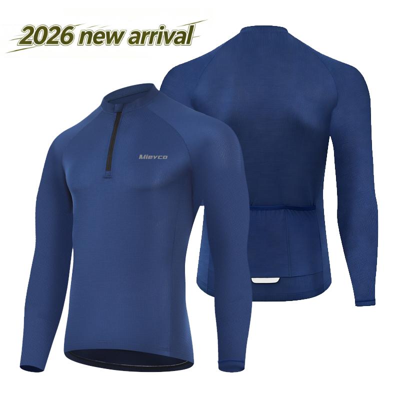 Summer Men's Long Sleeve Cycling Jersey, Half Zip Breathable Mesh Bike Shirt, Fluorescent High Visibility Road Biking Top