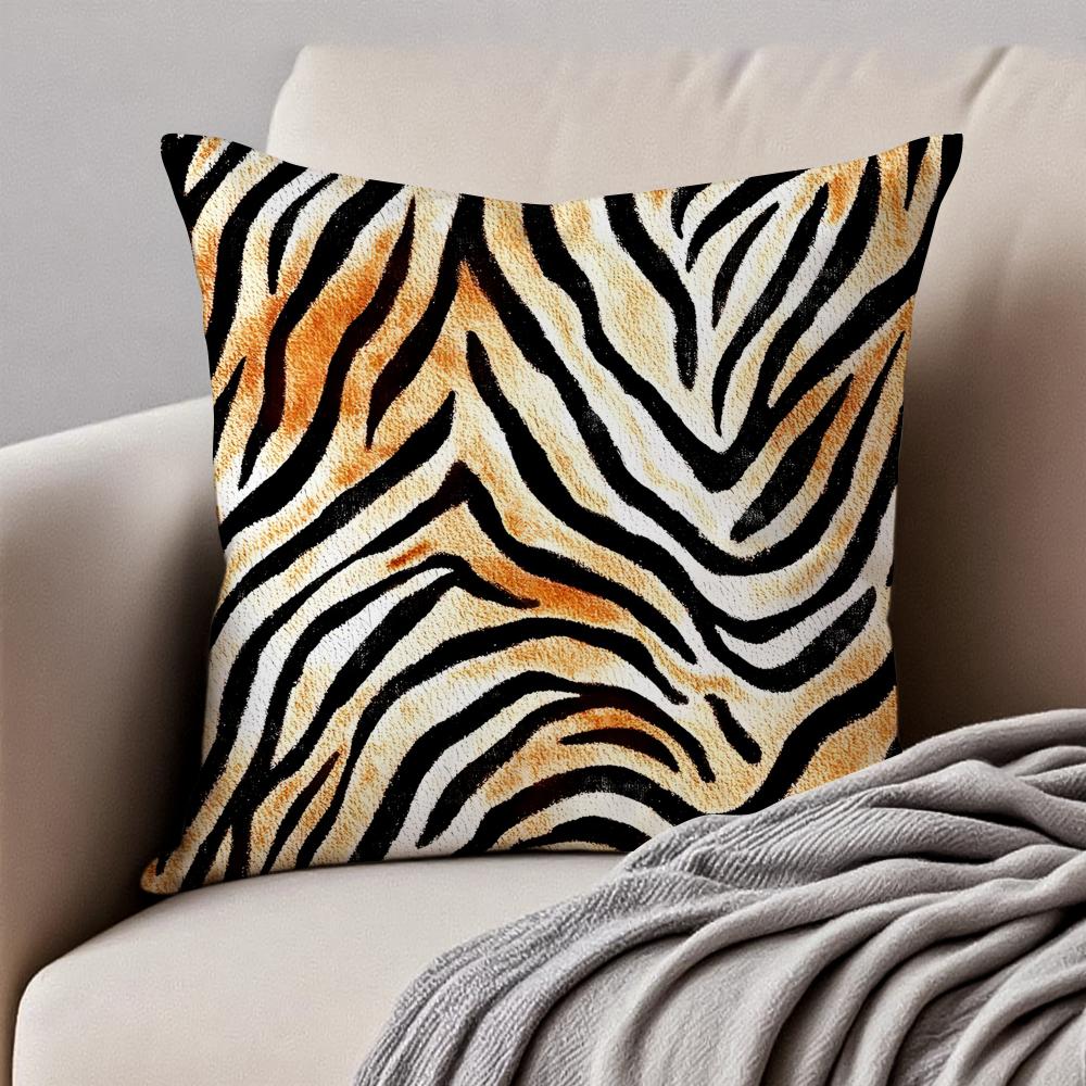 Fashion Tiger Stripes Pattern Design Art Cushion Cover Pillowcase Antidustmite Invisible Zipper Short Plush Sofa Cushion