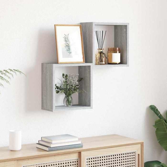 VidaXL Wall Cube Shelves 2 Pcs Sonoma Grey 30x15x30 Cm, Cube-shaped Storage, Cube-shaped Organizer, 815882