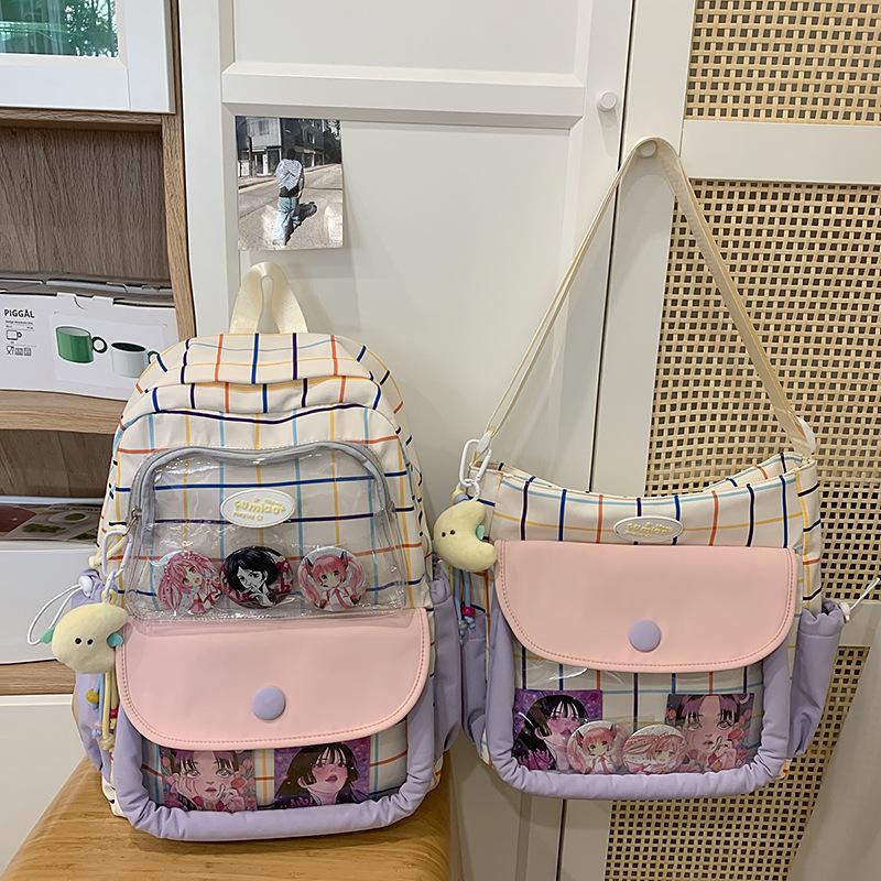 School bag school bag Korean ins plaid high school high value backpack