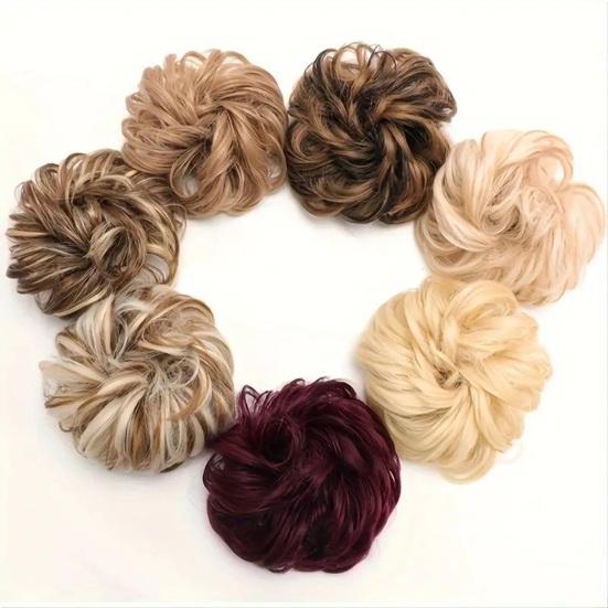 Păr postis pentru coc dezordonat, aspect natural, creț, gros, coc, scrunchies, extensii de păr Ponytail sintetice pentru femei cu elastic