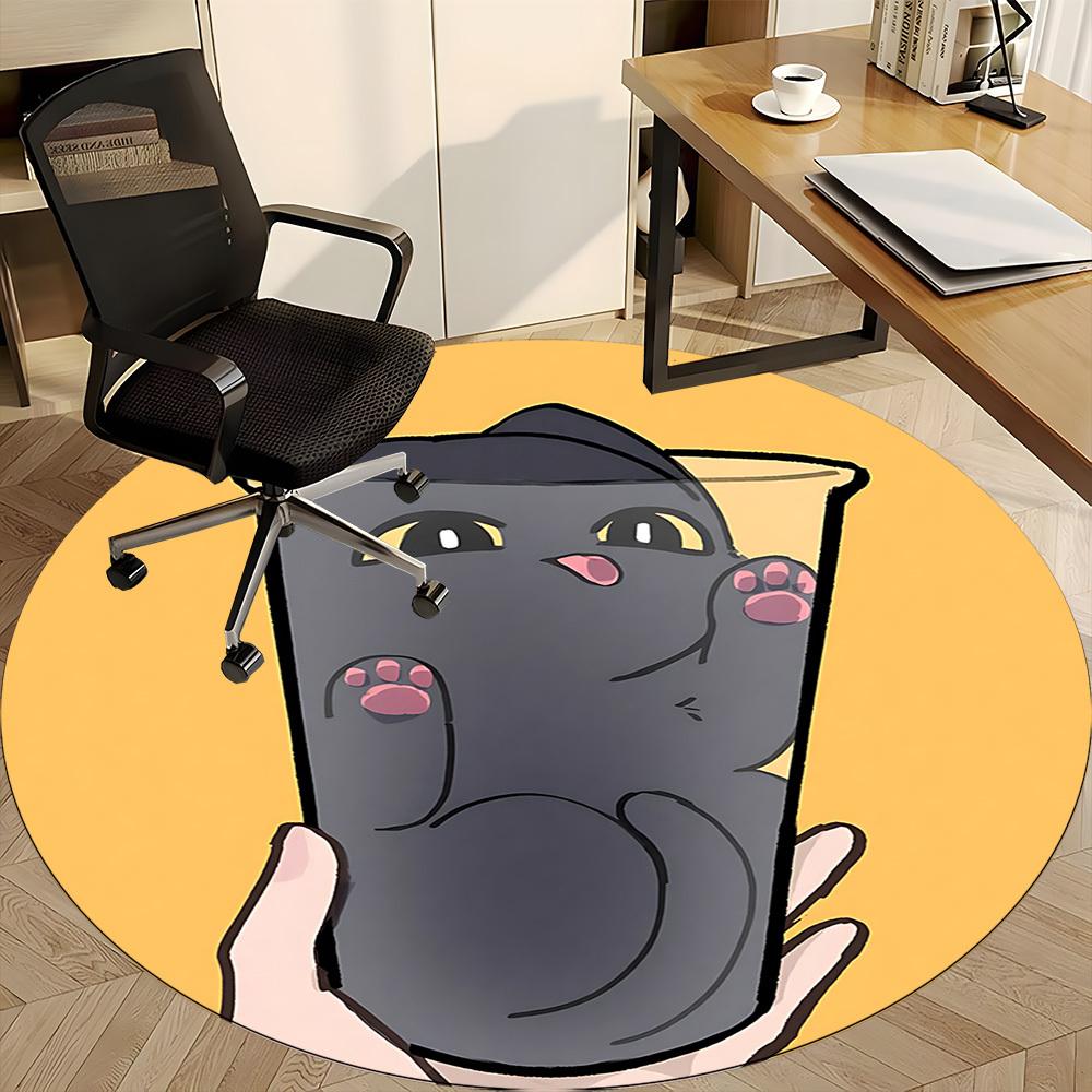 1pc Cat Cup Picture Office Round Area Rug, Indoor Mat Suitable ForOffice, Under Office Chairs Bedroom Living Room Home Decor, Room Deco,  n49