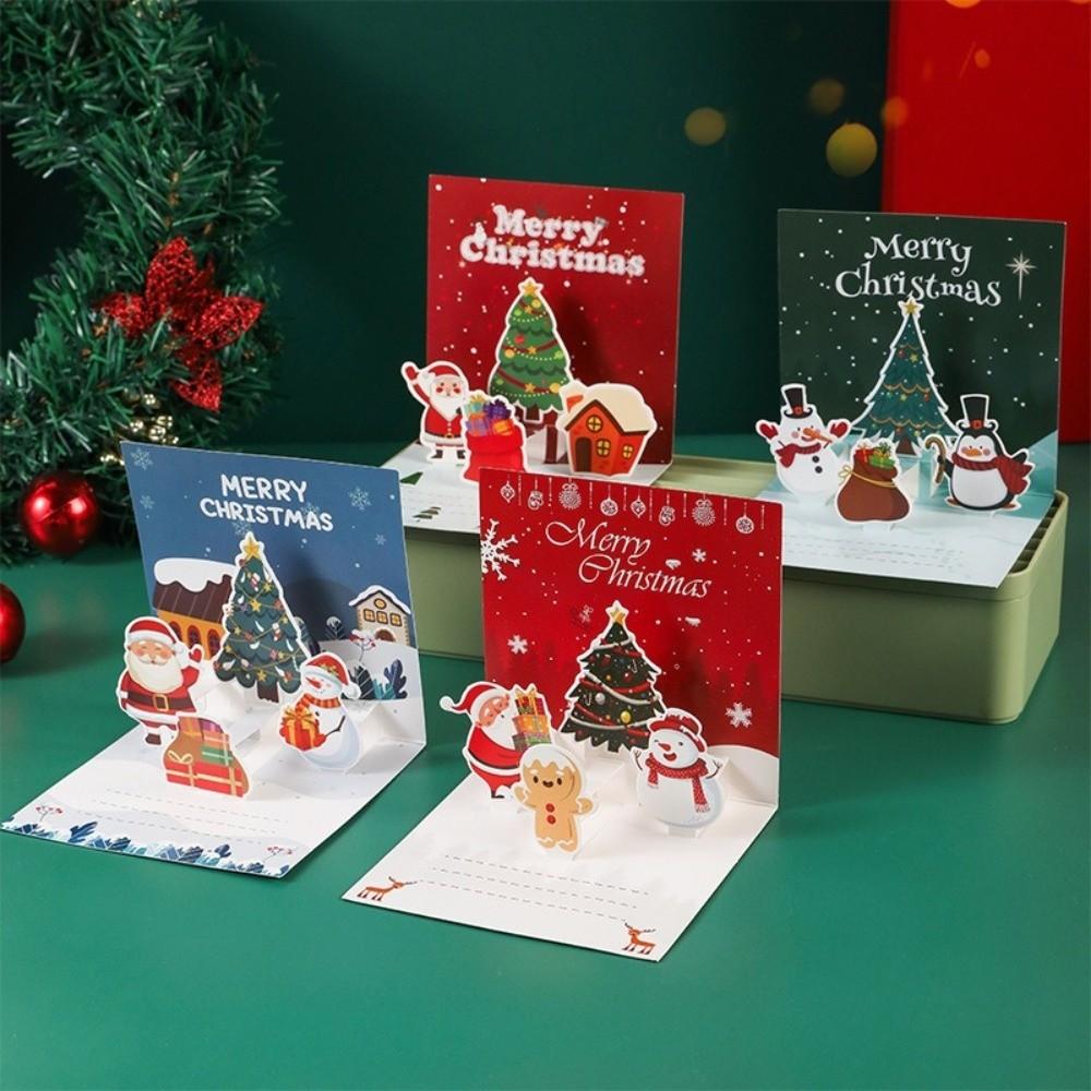 3D Xmas Greeting Cards Blessing Message Pop-up Christmas Postcard Paper Folding Christmas Card Christmas Celebration