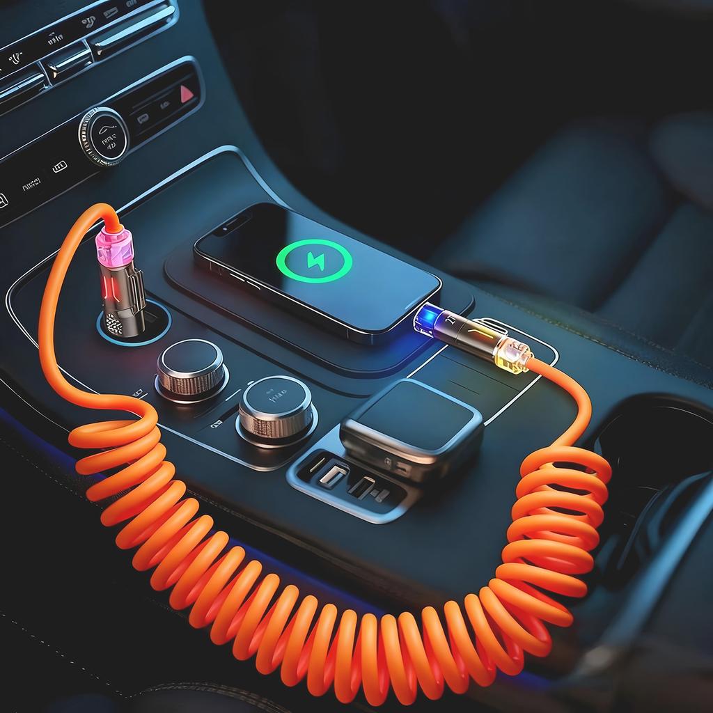 4 in 1 240W Spring Short Data Cable USB Type C Spring Telescopic Quick Charger Wire Spring USB Cable for iPhone 15 14 13 12