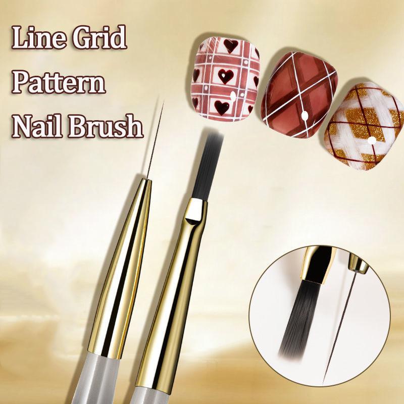 French Plaid Nail Art Brush Tartan & Line Stripe Grid Pattern Drawing Pen for DIY UV Gel Extension Painting Supplies Nail Brush