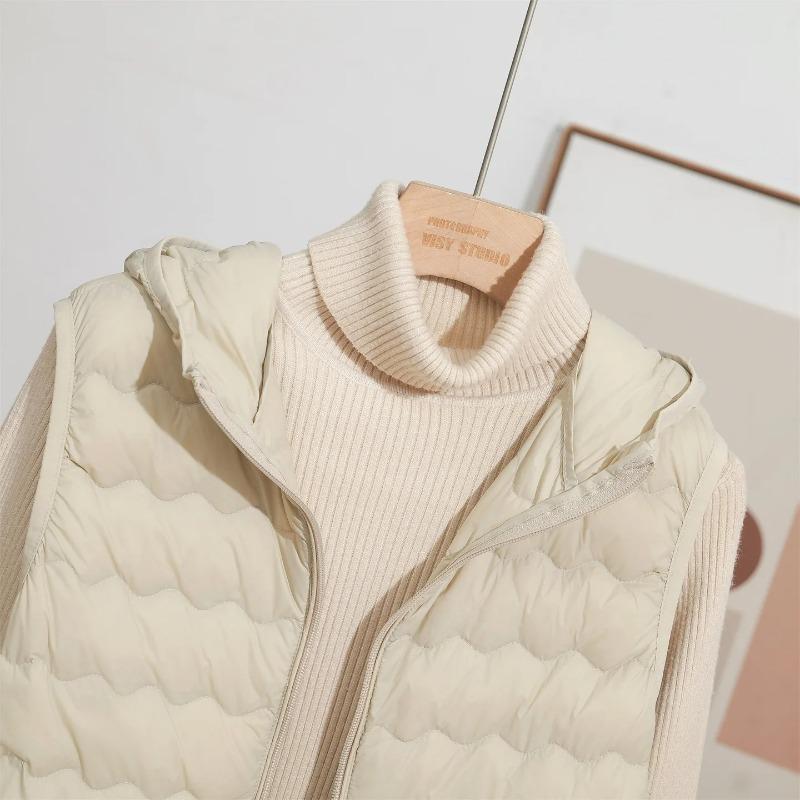 Light Thin Down Vest Women Winter Long Quilted Hooded Jackets Slim Waistcoat Autumn Basic Parkas