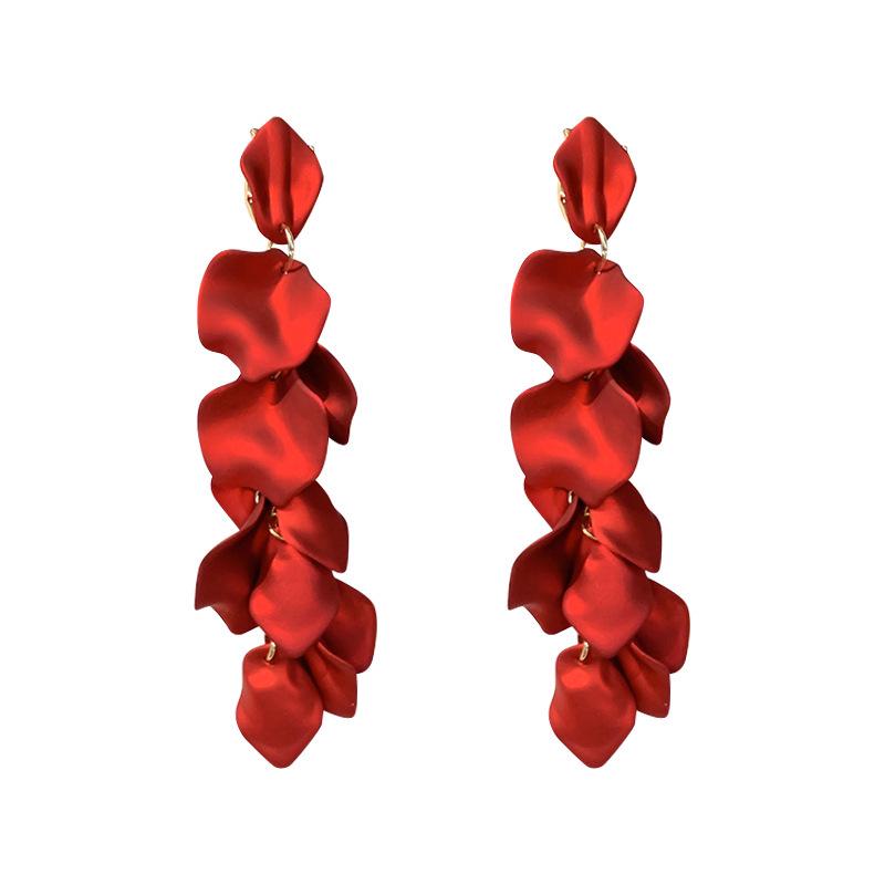 Silver Needle Rose Petal Long Earrings for Women - European and American Style, Chic Face-Slimming Dangle Jewelry