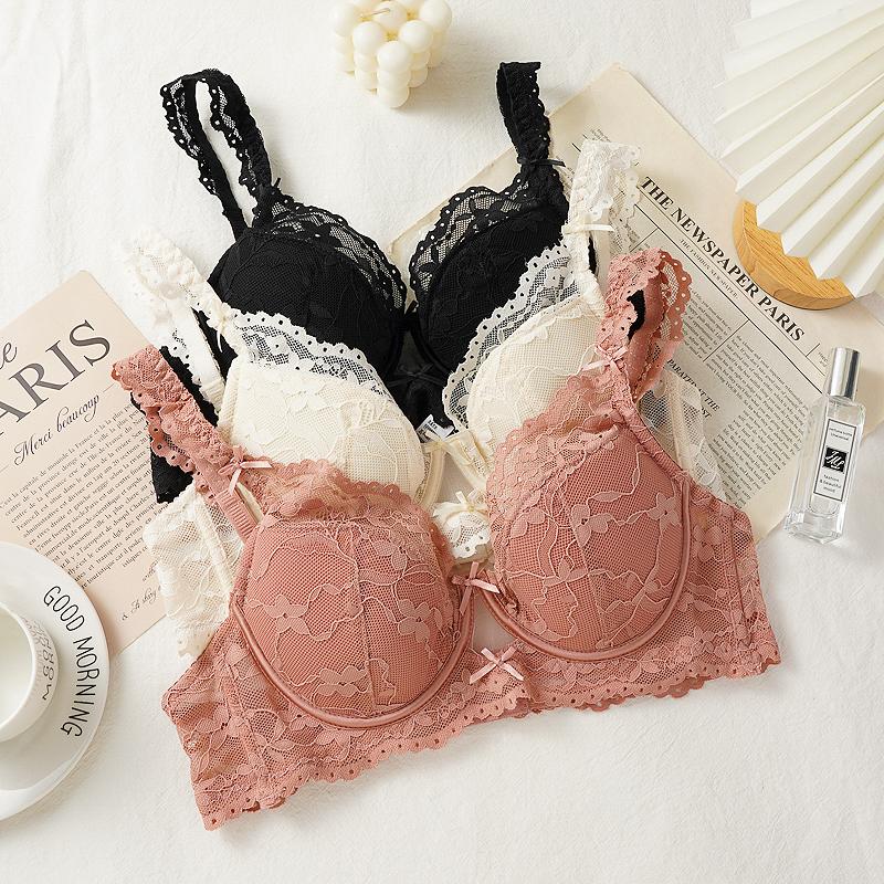 Sexy krajková mašlička tenká sekce podprsenka malá prsa shromážděná sbíraná podprsenky proti povislým prsům pohodlná měkká kostice