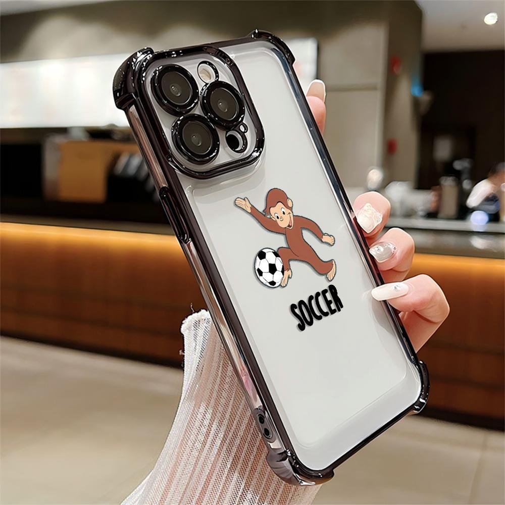 Curious George Monkey Cartoon Plating Phone Case For Samsung S26 S25 S24 S23 S22 S21 FE Note20 Edge Plus Ultra Anti Fall Airbag