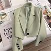 Fashion Cropped Blazers Jacket Women Long Sleeve Office Ladies Streetwear Solid Color Single Button Short Suit Coat