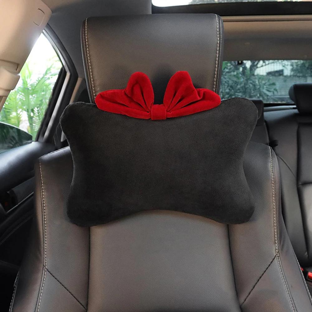 Red Bow Car Interior Neck Pillow Headrest Car Seat Belt Shoulder Cover Steering Wheel Cover Cute Women Car Decorations Supplies